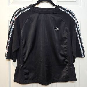 Adidas Black with Floral 3 Stripes Boxy Cropped Sinch Tee Women's Size XS